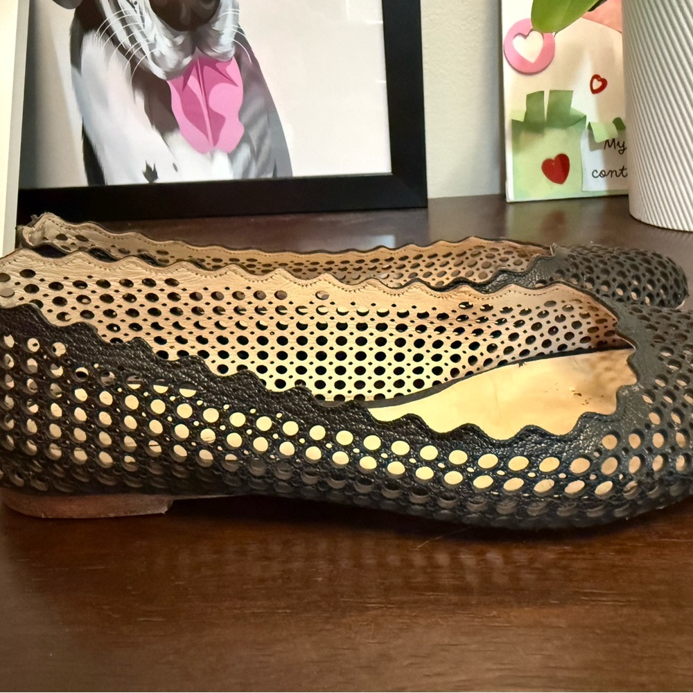 Chloe Black and Tan Flats with Intricate Woven Design
